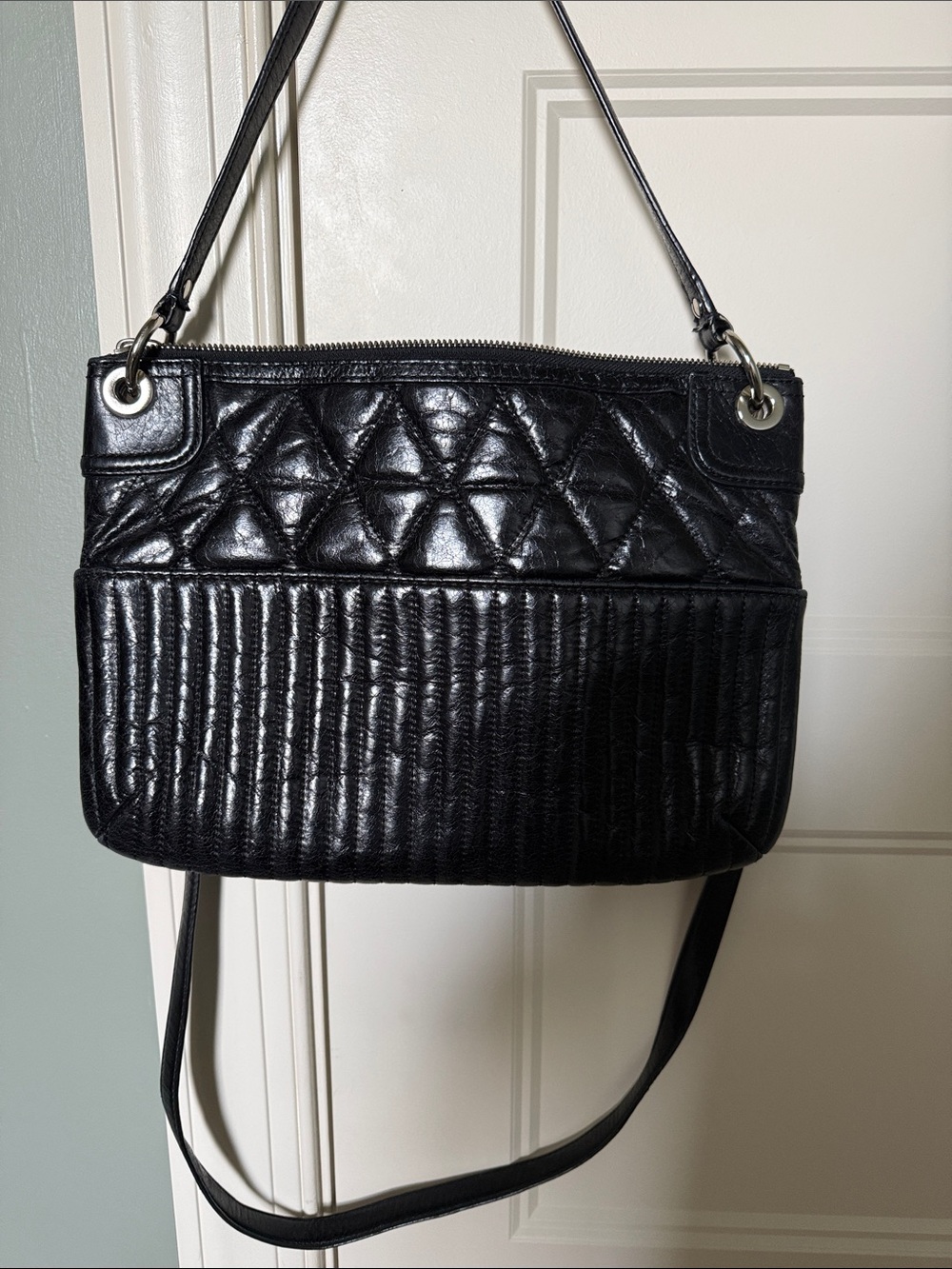 Coach “Poppy” Black Quilted Shoulder Bag with Front Buckle Pockets. - Picture 2 of 2